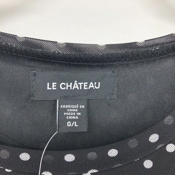 Le Chateau Black white Polka Dot short sleeve ruched NWT Dress Size Large - Picture 3 of 16